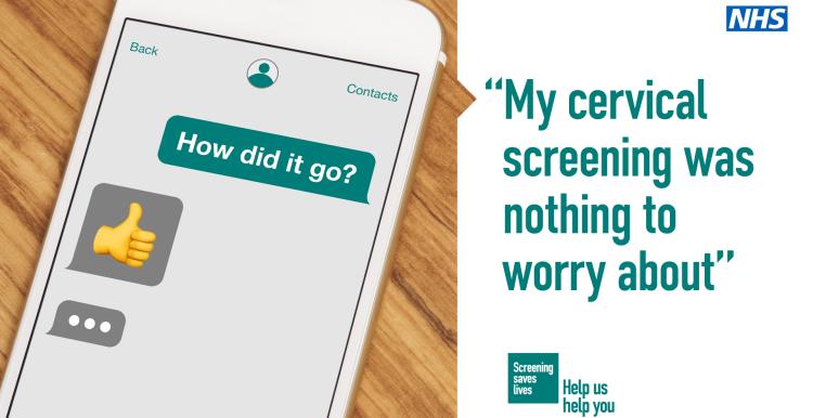 Phone screen with a message conversation about attending a cervical screening.