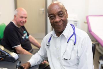 A picture of a doctor with a man