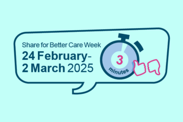 Share for Better Care Week - 24th February to the 2nd of March 2025. Sharing feedback takes just three minutes!